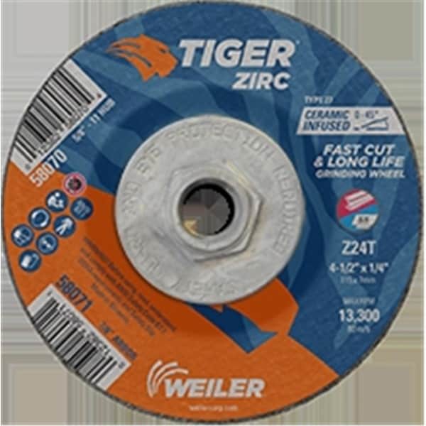 Weiler 804-58070 4.5 x 0.25 in. Tiger Zirc Type 27 Grinding Wheel; Z24T - 0.62-11 in. Nut; Pack of 10 804-58070 - main
